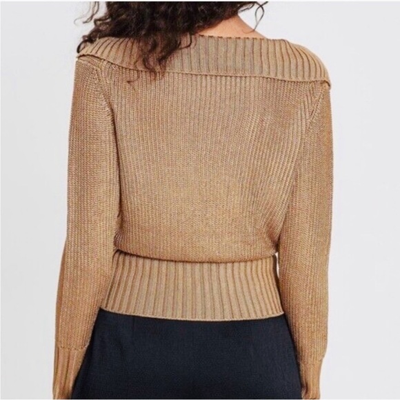 Theory brown metallic roving cropped sweater in toffee NEW - Picture 5 of 13